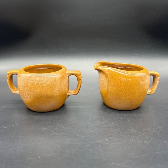 Vintage Frankoma Plainsman Creamer Sugar Bowl Set Brown Retro Dining Serving - Picture 2 of 10